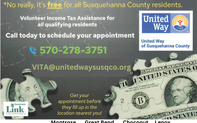 United Way of Susquehanna County Announces 2026 VITA Tax Assistance Schedule